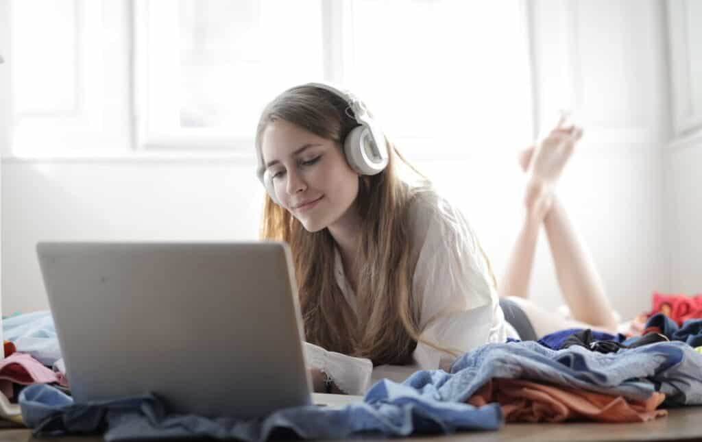 Girl Listening To Podcasts For Learning English